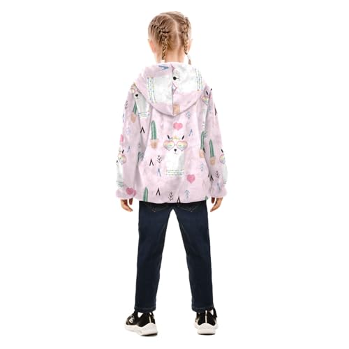OTVEE Llama Alpaca Cactus Pink Kids Hoodie Jacket Fall Spring Full Zip Warm Outwear Coat4