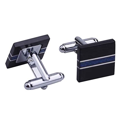Flashing Party Sieraden Kraag Clip Set Tie Clip Blauw Gestreept Houten Party Business Shirt Business Heren Manchetknopen (Color : A, Size : As the picture shows) - Image 5