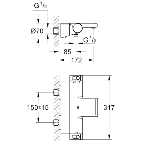GROHE Grohtherm 2000, Badewannenarmatur, wassersparend (Thermostat für die Badewanne, Verbrühschutz bei 38°C, mit XL Wasserfall, Duscharmatur mit Ablage, Umstellung Wanne/Dusche), chrom, 34464001