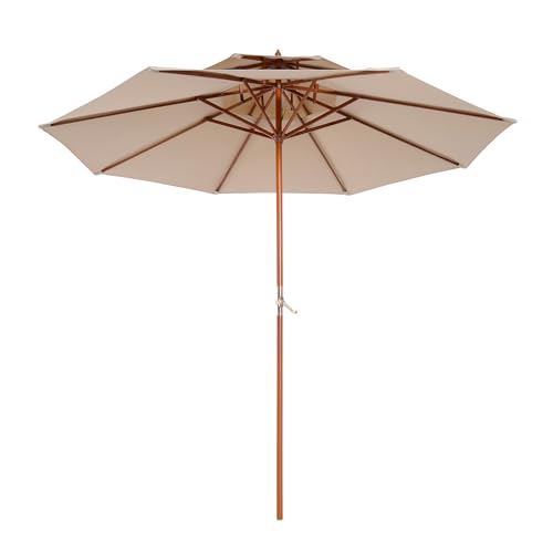 Outsunny Parasol droit Parasol de jardin rond en Bois 2 Toit Polyester 180 g/m² dia. 2,7 x 2,6H m beige