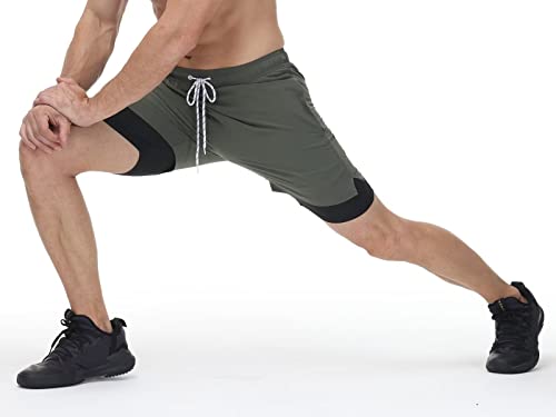 Tyhengta Mens Swim Trunks With Compression Liner 2 In 1 Quick-Dry Swimming Shorts With Zipper Pockets Grey 32 #TOP4