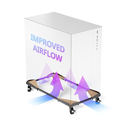 Bytesium Pc Tower Stand – Metal Frame – Adjustable Width And Length – 4 Locking Wheels – Cork Pads – Computer Tower Stand For Atx – Easy Assembly – Wide Size Range – Computer Cart – Cpu Holder #TOP3