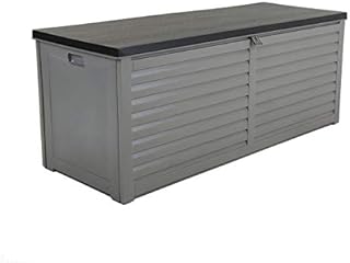 Charles Bentley 390L Large Outdoor Garden Plastic Storage Box, Padlock Hasp, 143.5 x 53.4 x 56.8cm, Grey/Black