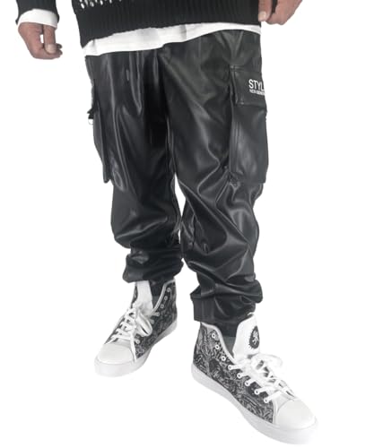 STYLEKEY �X�^�C���L�[ �t�F�C�N���U�[�W���K�[�J�[�S�p���c ANTISOCIAL F/LEATHER CARGO PANTS(SK25C10-FLPT01) �X�g���[�g�n �q�b�v�z�b�v B�n_L_BLACK