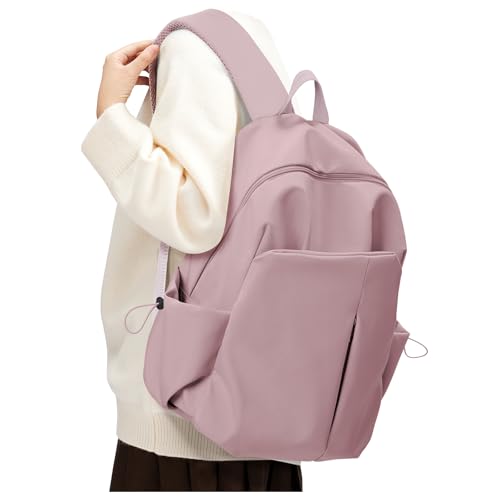 SEAFEW Small Pink School Backpack Women, Unisex Lightweight Backpack School Bag Water-resistant Casual Rucksack fits 14 inch Laptop for Boys Girls Men and Women Bookbag College Daypack for Teenage