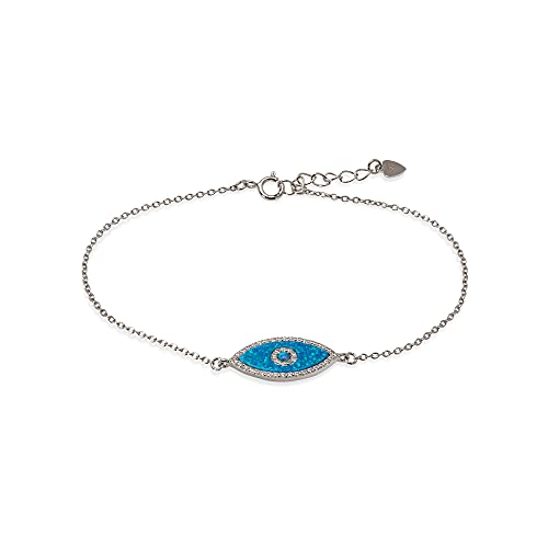 Custom Blue Opal Evil Eye Bracelet - 925 Sterling Silver Evil Eye Bracelet with CZ Stones, Protection Arm Band for Women, 7 + 1 Inch Extension - Image 6