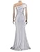 HRESSLBD One Shoulder Sleeveless Party Dress for Women, Women Maxi Long Dress Ruched Split Bodycon, Womens One Shoulder Sexy High Split Long Maxi Dresses (Silver, XL)