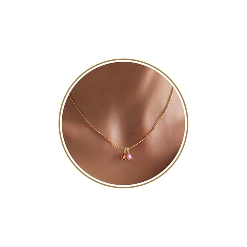 Christmas Gift, January Birthstone Necklace for Women October Birthday Gifts for Women 14k Gold Necklace Stocking Stuffers for Her Teardrop Garnet Tourmaline Necklaces Dainty Gold Birthday Gift