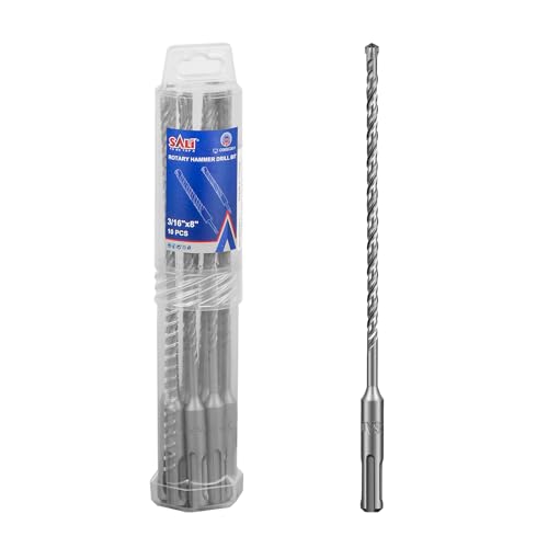Image of SALI SDS Plus Rotary Hammer Drill Bit 10PCS 3 /16 inch*8 inch Concrete Drill Bit Kit Cross-Type Double Thread Carbide Material Suitable for Concrete, Brick, Cement Walls, Stone, Hammer Drill Bits for Concrete