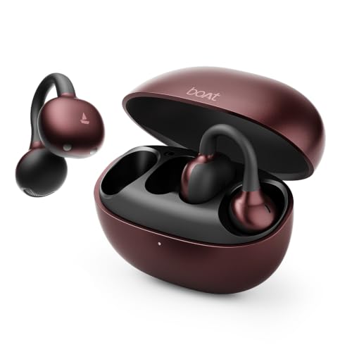 Image of boAt (2026 Launch Airdopes ProClip,Air Conduction Tech,Feather-Light Earbuds,Clip-On Design,All Day Wear Comfort,52H Battery,12mm Dynamic Drivers,App Support,BT v6.0,OWS Earbuds with mic(Velvet Wine)