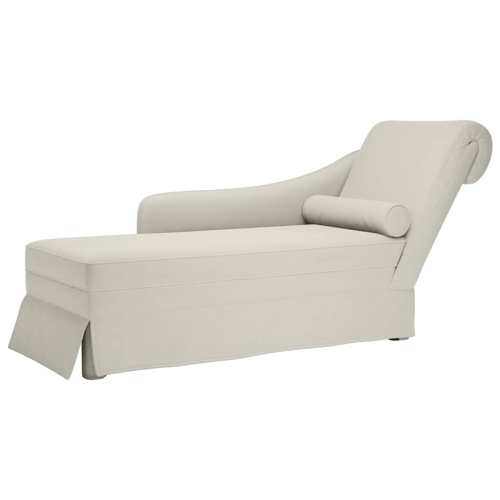 Chaise longue in velluto con bracciolo destro e cuscino cervicale, color crema, comoda superficie di riposo con schiuma altamente elastica per soggiorno, camera da letto o ufficio