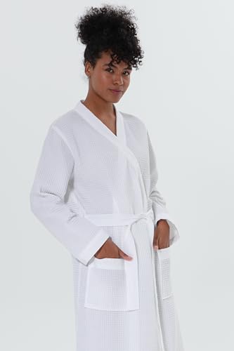 Women’s Luxury Waffle Shawl Collar, Hooded Robe w Piping – Lightweight, Long, Ultra Soft Spa Sleepwear Bathrobe4
