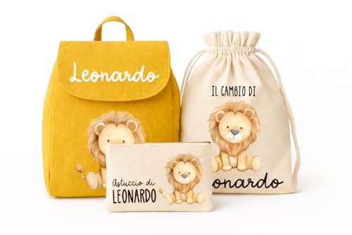 Generico Set Asilo Personalizzato con Nome – Zaino, Sacca cambio, Astuccio – Kit Completo per Bambini Scuola Materna asilo nido