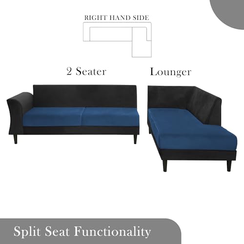 Image of Gratly RHS 4 Seater L Shape Sofa Set for Living Room (Blue Black Colour) Premium Fabric Sofa