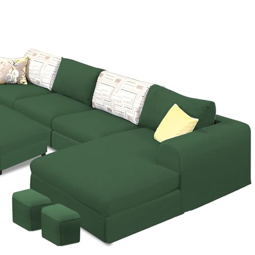 Image of Koza RHS 8 Seater L Shape Sofa Set with Center Table for Living Room (Green Fabric) Premium Fabric Sofa