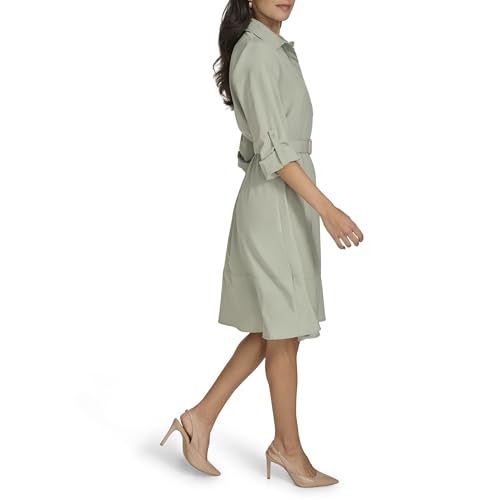 Image of Calvin Klein Women's Long Sleeve Collared Buckle Belted Knee Length Shirtdress