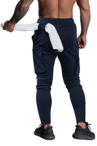 Herren Jogginghose Trainingshose Sporthose Fitness Slim Sweatpants Freizeithose Jogger Männer Hosen (Marine, XXL) Cover
