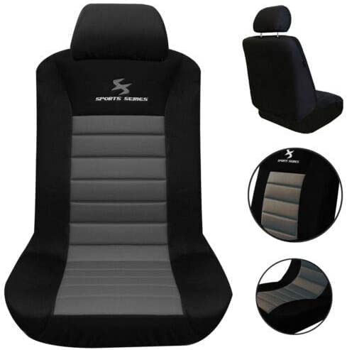 WOLTU 1x Fundas de Asiento para Coche Universal Delantero Cubierta para Asiento Automóvil sin Bolsa de Aire Poliéster Negro/Gris