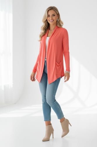 Image of ToBeInStyle Womens Open Front Long Sleeve Lightweight Asymmetrical Draped Cardigan with Side Pockets