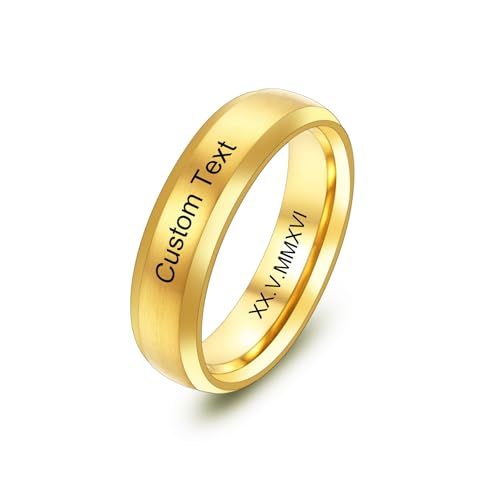 MeMeDIY Personalisierte Edelstahl Ringe Ehering mit Eingraviertem Namen Datum und Text Paarringe/Drehbare Ringe für Herren/Verlobungsringe für Verlobte/Freund-Style D2-8#