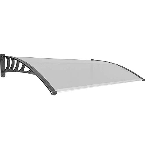 PrimeMatik - Tejadillo de protección 150x90 cm Gris Oscuro. Marquesina para Puertas y Ventanas con Soporte Negro