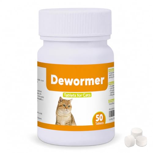 Dewormer for Cats and Kittens, Praz-qantl Tablets Broad Spectrum Dewormer for Tapeworms, Hookworms & Roundworms, 50 Tablets