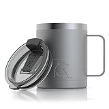 RTIC Coffee Mug with Handle, 12 oz, Graphite, Portable Travel Thermal Camping Cup, Vacuum-Insulated with Lid, Stainless Steel, Sweat Proof, Keeps Hot & Cold Longer