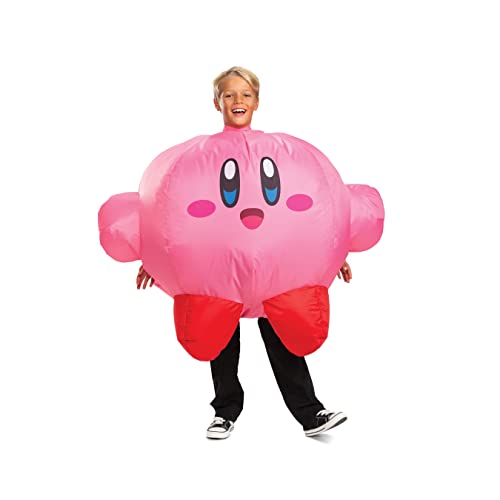 Disguise Kirby Inflatable Costume For Kids, Official Kirby Inflating Jumpsuit And Fan Up To Kid's Medium