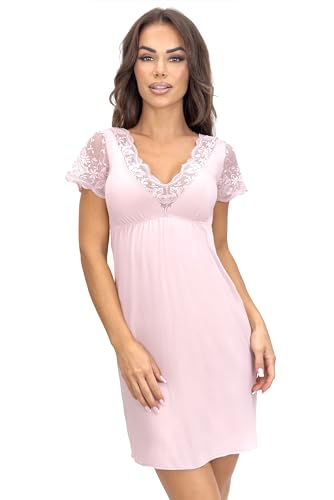 Selente Sweet Dreams Seductora Camisón o Bata a juego Mujer Tallas IT 42-54. Fabricado en la UE., Manga Corta Rosa Encaje 2, 46