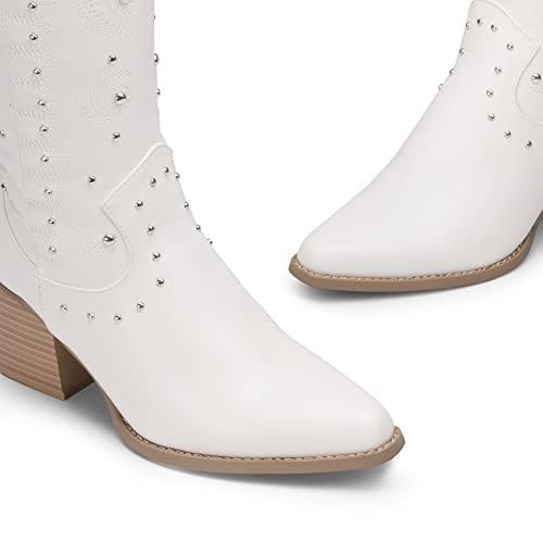 Dream Pairs Women'S Sdmb2207W Western Cowboy Boots Mid Calf Cowgirl Boot Pull-On,White,Size 10 thumb #3