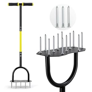 Jardineer Lawn Aerator Spike Aerating Tool, Updated 36″ Taller Manual Grass Aerator Tool with 12 Stainless Spikes, Yard Aerator Tool for Compact Soil