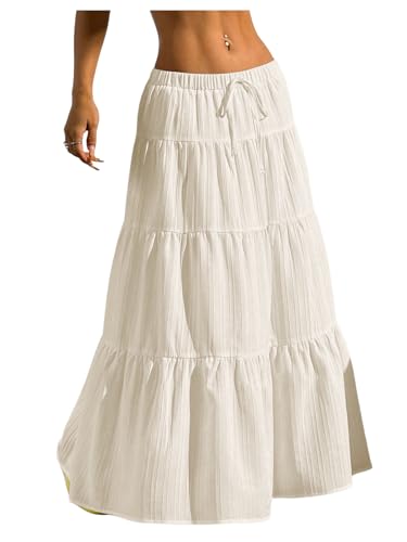 Image of Verdusa Women's Long Maxi Skirt Boho Flowy Flared Ruffle Skirts 2026 Beach Vacation Summer Going Out Outfits