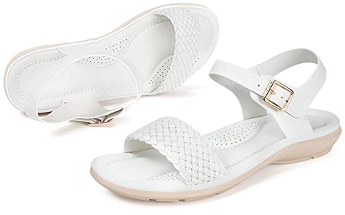 Intini Women's Braided Flat Sandals Open Toe Slip On Memory Foam Beach For Summer Sandals Women White 42 Eu #TOP6