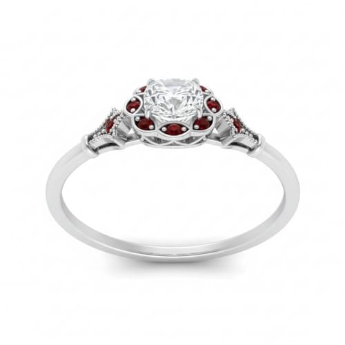 Image of Choose Your Gemstone Vintage Halo Diamond CZ Engagement Ring Sterling Silver Cushion Shape Vintage Engagement Rings Minimal Modern Design Birthday Gift Wedding Gift US Size 4 to 12