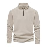 Jersey de forro polar con media cremallera para hombre, cuello alto, elegante y versátil, cómodo, suave, térmico, color sólido, sudaderas minimalistas clásicas para invierno, beige, XL