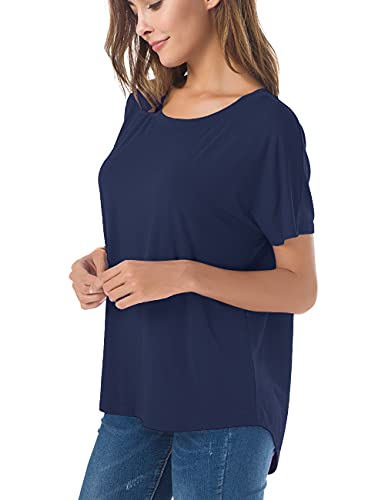 Image of Herou Women Loose Fit T-Shirts Soft Short Sleeve Crew Neck Casual Tee Tops | Lightweight,Basic,Workout,Comfortable,High Low Hem,Oversized