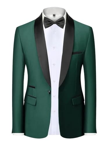 Mens Blazer Slim Fit Tuxedo Suits Jacket Shawl Collar Solid Wedding Dinner Prom One Button Coat 5