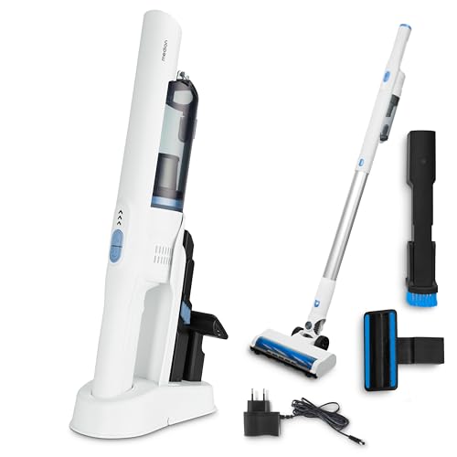 MEDION Aspiradora de Mano 2en1 con Tubo y Cepillo para Suelos (Motor BLDC, Filtro HEPA 13, filtrado de Polvo y alérgenos, Potencia de succión 20 kPa, batería, Base de Carga, sin Cables, MD11515)
