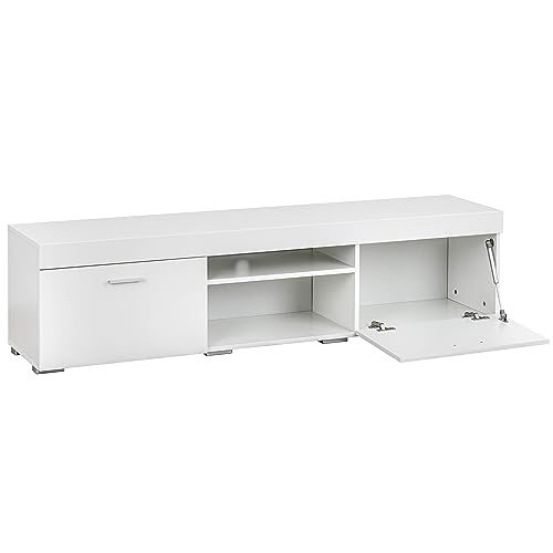Baroni Home TV-Schrank für Wohnwand mit 2 Türen 2 Einlegeböden, Lowboard mit Loch für Kabeldurchführung aus MDF; TV-Board für Wohn- und Schlafzimmer, Weiß, 160x35x40 cm