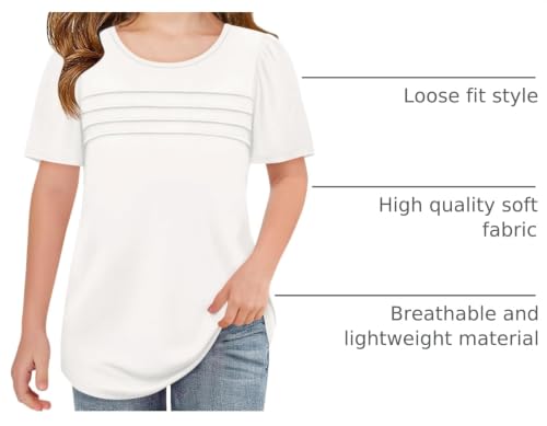 Image of Imily Bela Girls Pleated Short Sleeve T Shirts Kids Summer Crewneck Shirts Casual Tops Tees 5-14 Years