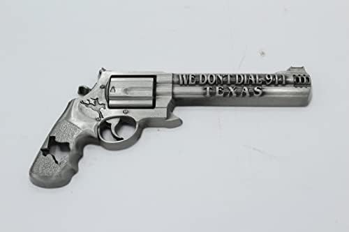 Lucky Gifts Metal Texas Cowboy 'We Don't Call 911' Pistol Gun Refrigerator Magnet w Texas Map, Silver