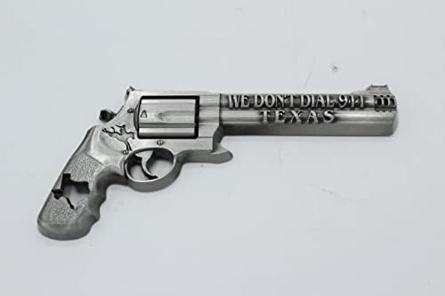 Lucky Gifts Metal Texas Cowboy 'We Don't Call 911' Pistol Gun Refrigerator Magnet W Texas Map, Silver #TOP2