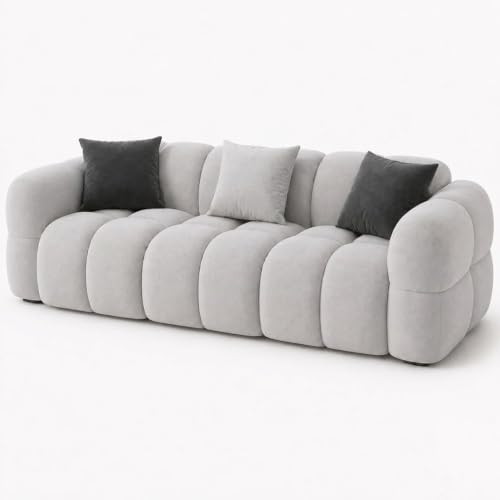 Image of FURNY Luxury Nimbus 3 Seater Bubble Cloud Sofa Set for Living Room | Boston Fabric Upholstered | Modern Cushioned Comfortable Couch for Home Office & Drawing Room | Light Grey