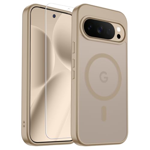 Image of SUPFINE Magnetic for Google Pixel 10 Pro XL Case with Screen Protector, (Built-in Magnets) ((Military Grade Drop Protection) Slim Translucent Shockproof Phone Case,Pink Gold