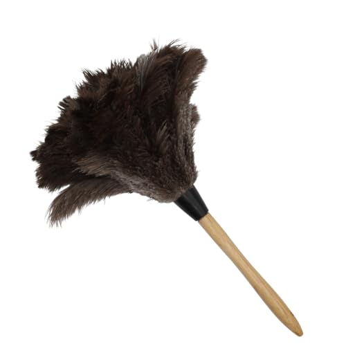 Image of Ostrich Feather Duster with Wooden Handle 14 inch - Natural Reusable Feather Duster for Cleaning, Furniture & Shelves, Blinds, Ceiling Fan, Dusting Tool for Home, Office, Delicate Surfaces - 1 Pack