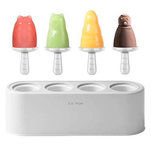 Image of Popsicle Mold Set 4 Pieces Homemade Silicone Popsicle Maker Easy Release Ice Cream Molds Reusable DIY Pop Molds (Ice World, White)