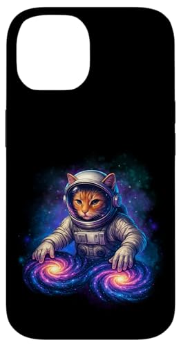 Divertente Gatto DJ Astronauta Filatura Galassie Giradischi Nello Spazio Custodia per iPhone 14