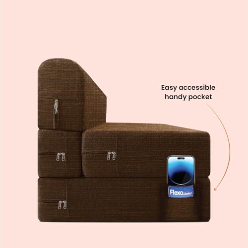Image of Starlon 3 Seater Sofa Cum Bed Foldable 3-in-1 Sofa Bed with 1 Year Warranty, Washable Jute Fabric Cover & 2 Floral Pillows | Guest Bed | Coffee Brown 5x6.25 Ft