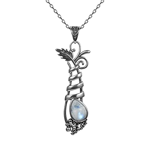 Collier pierre de lune naturelle anti-ternissement pendentif long argent 925 femme