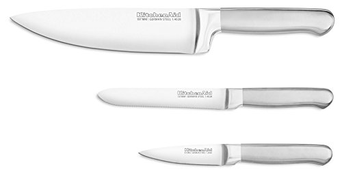 KitchenAid KKFSS3SSST 3 Piece Classic Forged Series Starter Brushed Cutlery Set, Stainless Steel